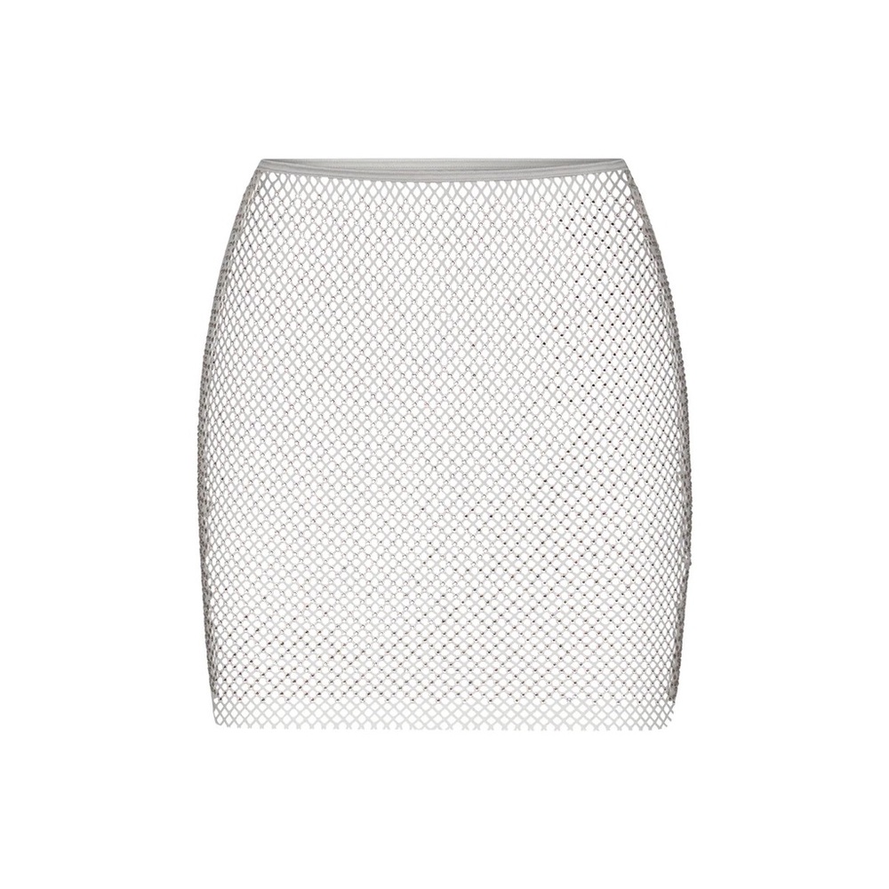 SWAROVSKI X SKIMS STRETCH NET MINI SKIRT Silver XS